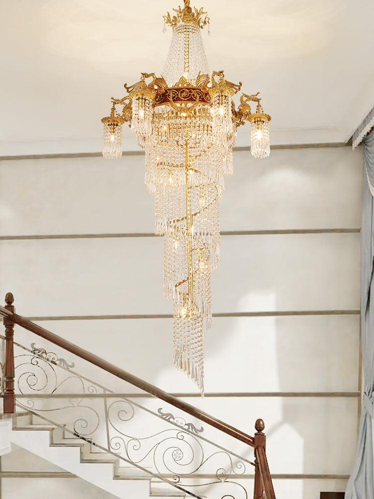 Extra Large Retro Luxury Full Copper Crystal Chandelier for Staircase/ Duplexes/ Villas - Richardrider
