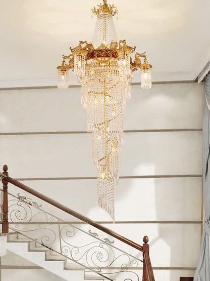 Extra Large Retro Luxury Full Copper Crystal Chandelier for Staircase/ Duplexes/ Villas - Richardrider