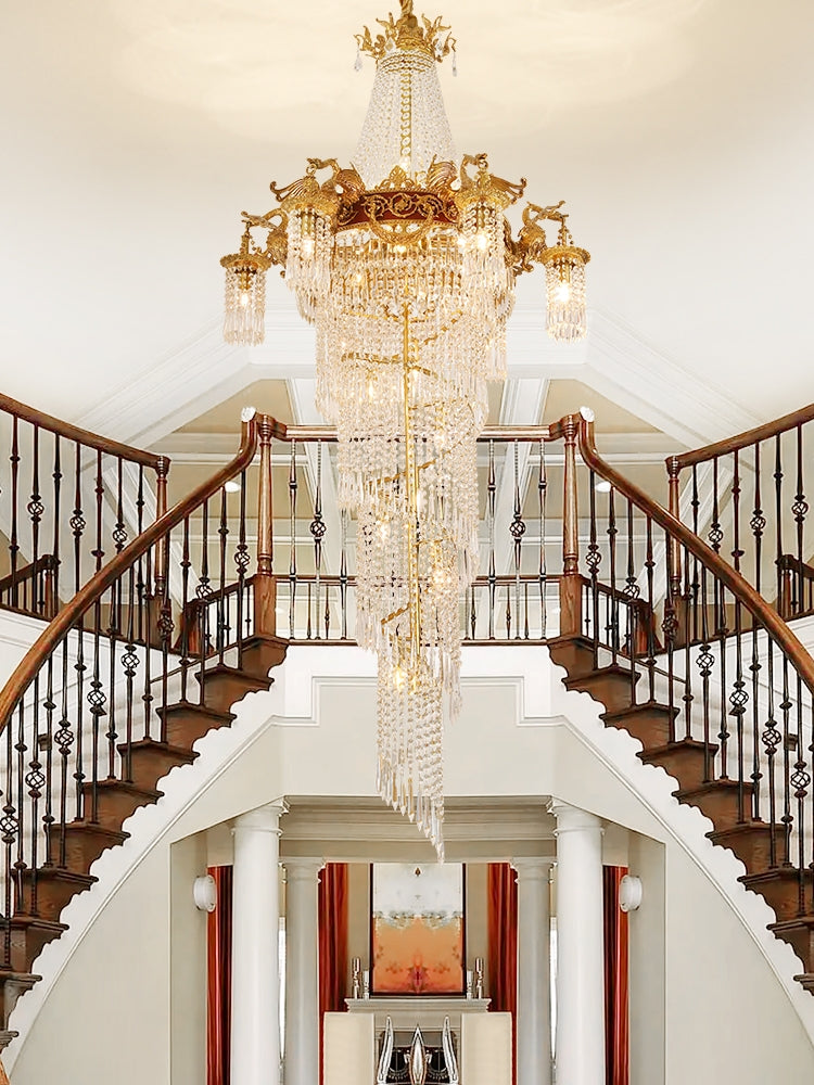 Extra Large Retro Luxury Full Copper Crystal Chandelier for Staircase/ Duplexes/ Villas - Richardrider