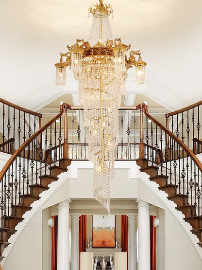 Extra Large Retro Luxury Full Copper Crystal Chandelier for Staircase/ Duplexes/ Villas - Richardrider