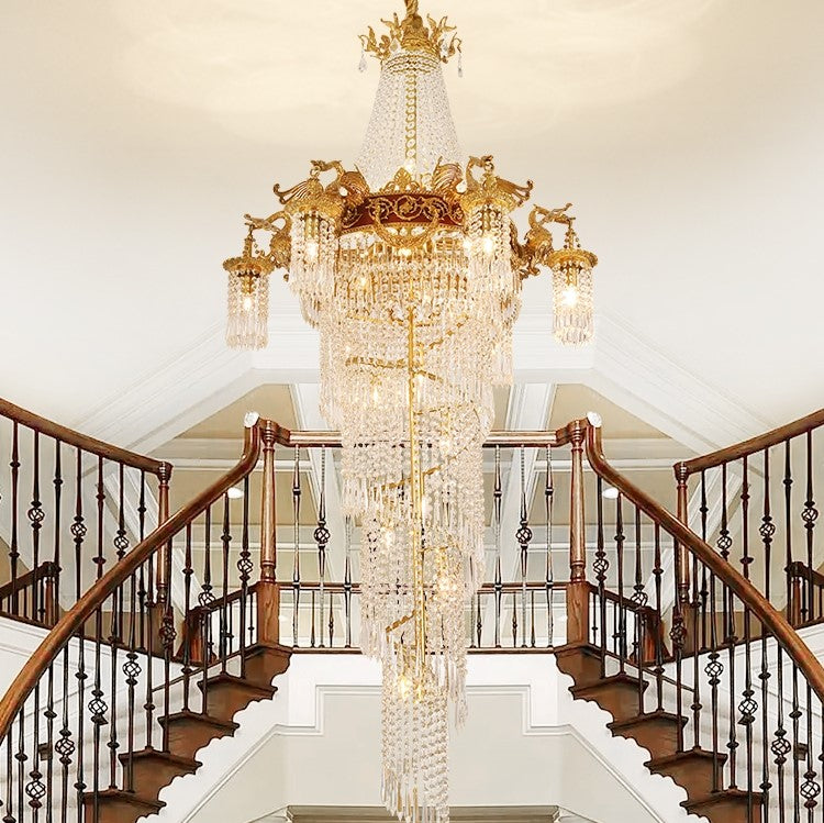 Extra Large Retro Luxury Full Copper Crystal Chandelier for Staircase/ Duplexes/ Villas - Richardrider