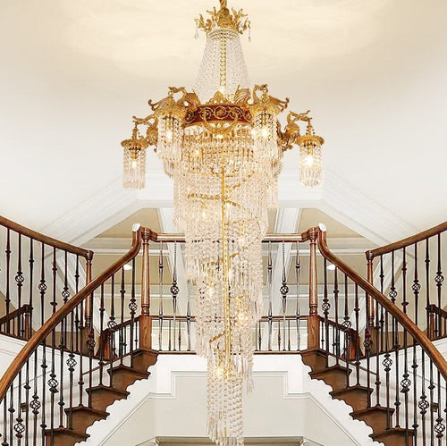 Extra Large Retro Luxury Full Copper Crystal Chandelier for Staircase/ Duplexes/ Villas - Richardrider