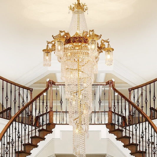 Extra Large Retro Luxury Full Copper Crystal Chandelier for Staircase/ Duplexes/ Villas - Richardrider