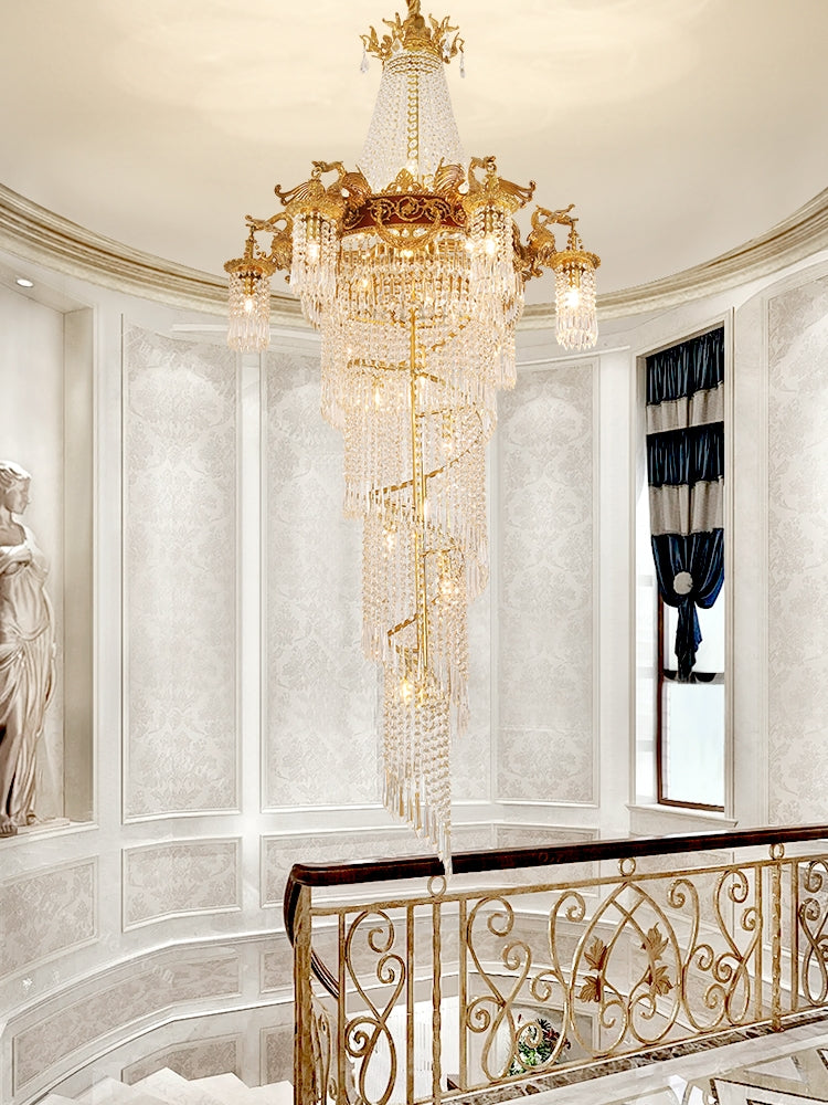 Extra Large Retro Luxury Full Copper Crystal Chandelier for Staircase/ Duplexes/ Villas - Richardrider