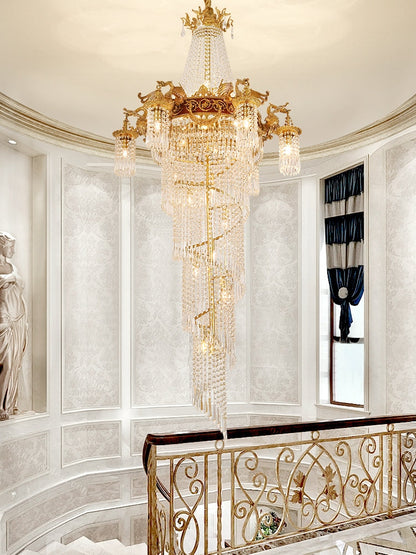 Extra Large Retro Luxury Full Copper Crystal Chandelier for Staircase/ Duplexes/ Villas - Richardrider