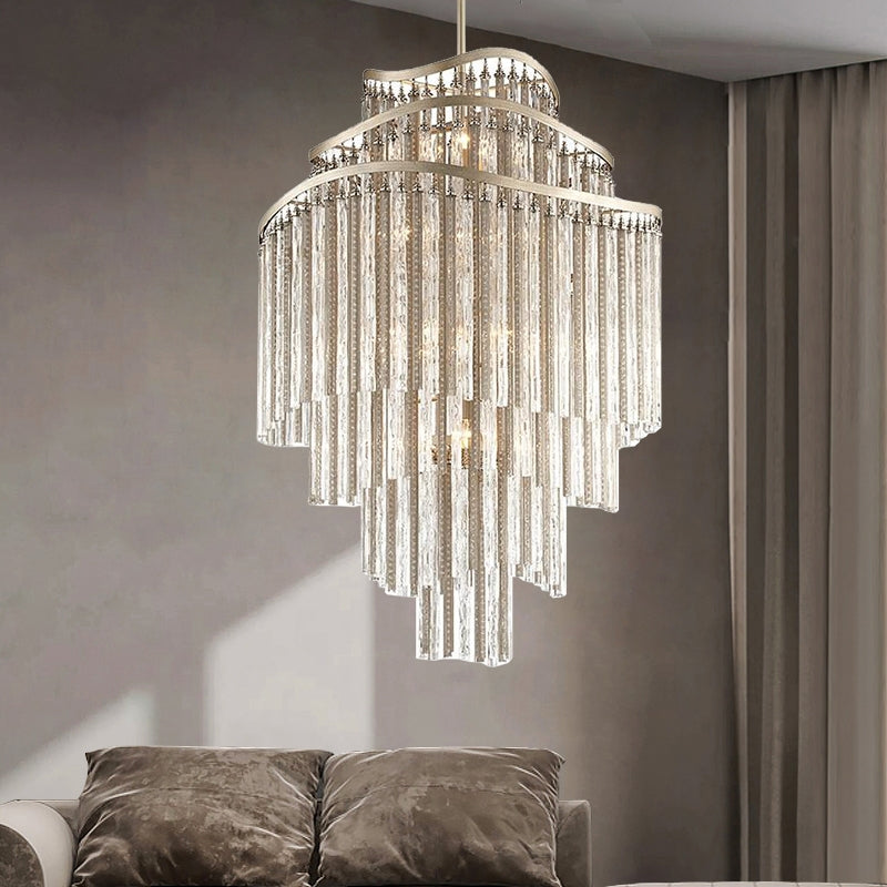 Huge Post-modern Hollow Glass Tube Tassel Chandelier for Living Room/Foyer/Villa/Stairs