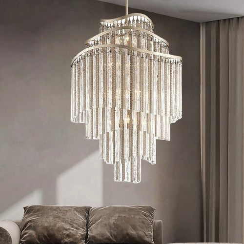 Huge Post-modern Hollow Glass Tube Tassel Chandelier for Living Room/Foyer/Villa/Stairs