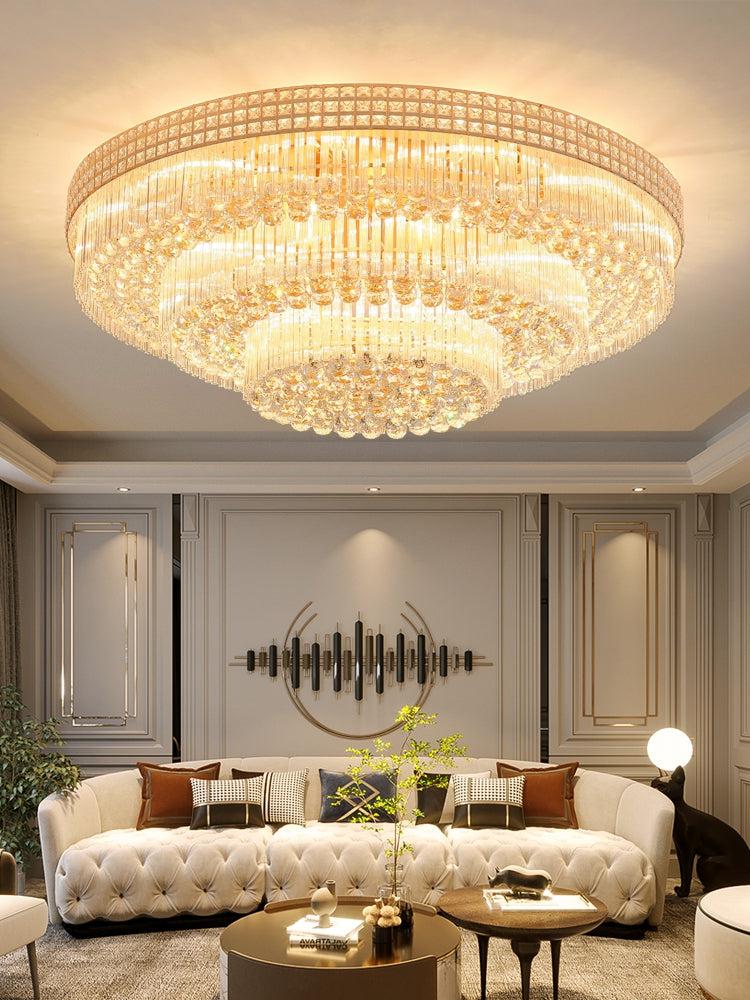 Extra Large Three Layers Round Luxury Flush Mounted Crystal Chandelier for Living Room - Richardrider