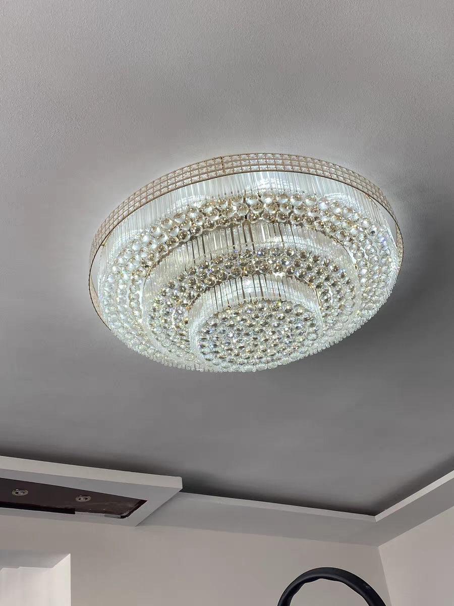 Extra Large Three Layers Round Luxury Flush Mounted Crystal Chandelier for Living Room - Richardrider