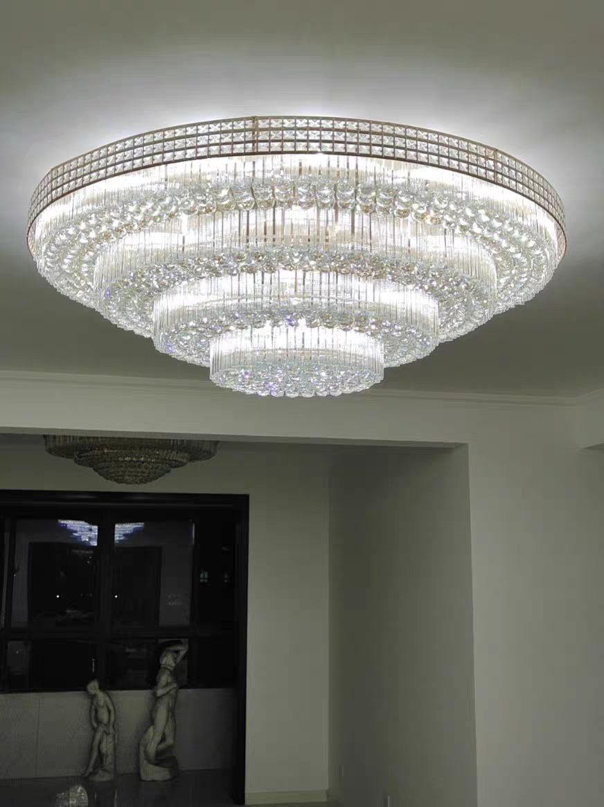 Extra Large Three Layers Round Luxury Flush Mounted Crystal Chandelier for Living Room - Richardrider