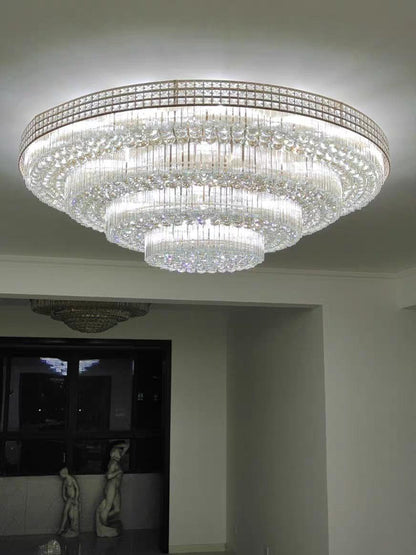 Extra Large Three Layers Round Luxury Flush Mounted Crystal Chandelier for Living Room - Richardrider