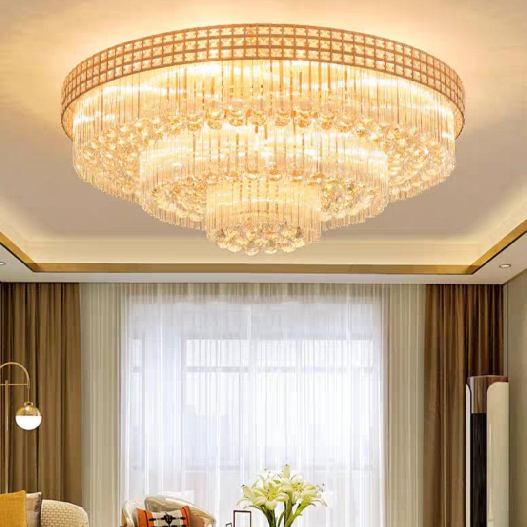 Extra Large Three Layers Round Luxury Flush Mounted Crystal Chandelier for Living Room - Richardrider