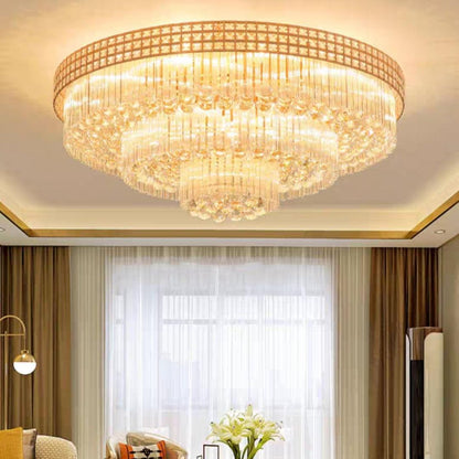 Extra Large Three Layers Round Luxury Flush Mounted Crystal Chandelier for Living Room - Richardrider