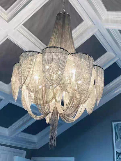 Designer Models Oversized Aluminium Long Tassel Pendant Chendelier for Large Living Room/Staircase/Villa - Richardrider