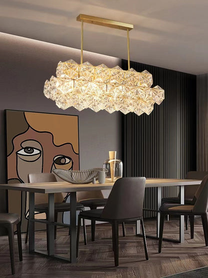 Designer Recommended Modern Rectangle Crystal Pendant Chandelier for Dining Table/Kitchen Island/Bar