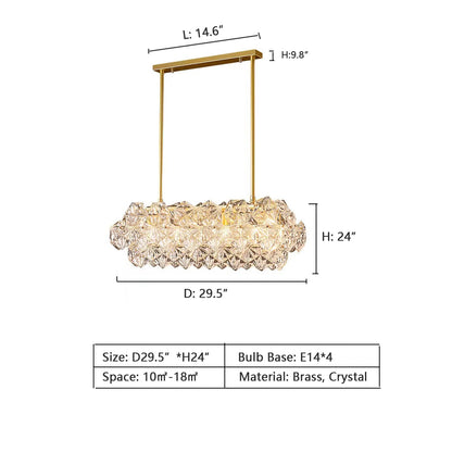 Designer Recommended Modern Rectangle Crystal Pendant Chandelier for Dining Table/Kitchen Island/Bar