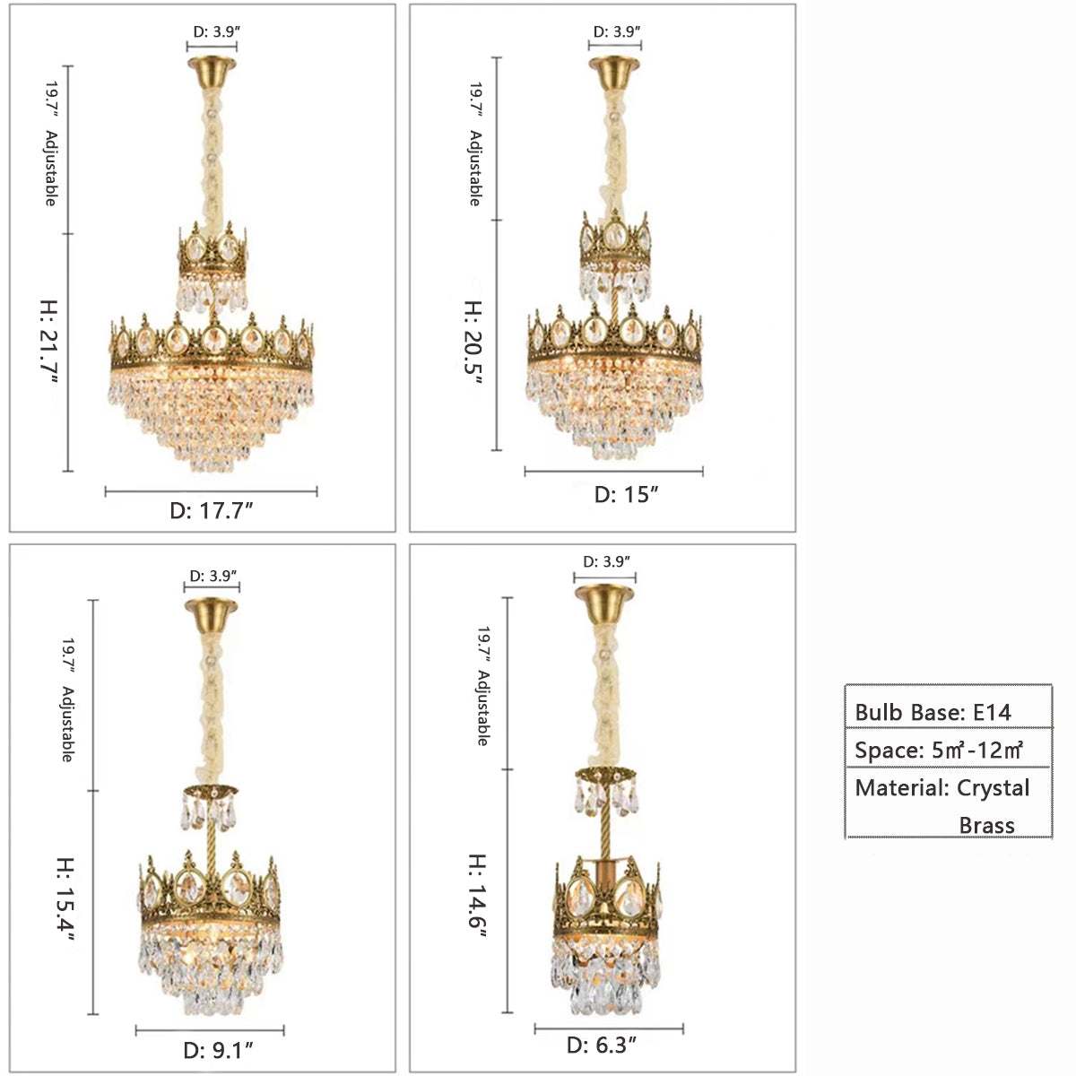 Designer Model Light Luxury Crown Crystal Pendant Chandelier for Bedside/Foyer/Dining Room
