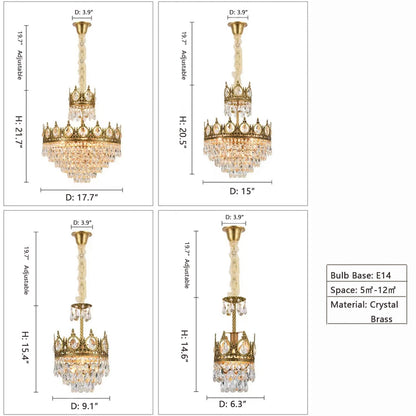 Designer Model Light Luxury Crown Crystal Pendant Chandelier for Bedside/Foyer/Dining Room