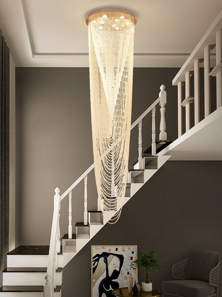 Extra Large Affordable Luxury Tiered Tassel Watefall Crystal Chandelier for Spiral Staircase/Villa/Hotel Lobby/Foyer - Richardrider