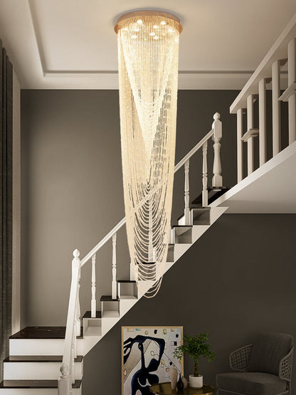 Extra Large Affordable Luxury Tiered Tassel Watefall Crystal Chandelier for Spiral Staircase/Villa/Hotel Lobby/Foyer - Richardrider