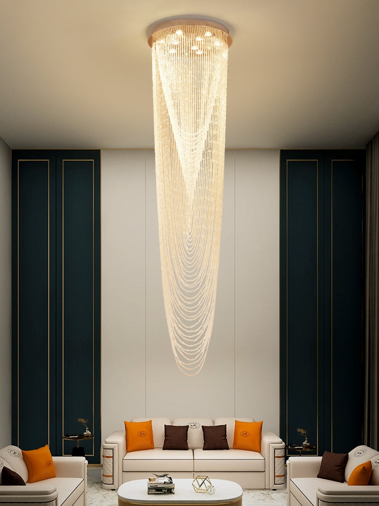 Extra Large Affordable Luxury Tiered Tassel Watefall Crystal Chandelier for Spiral Staircase/Villa/Hotel Lobby/Foyer - Richardrider