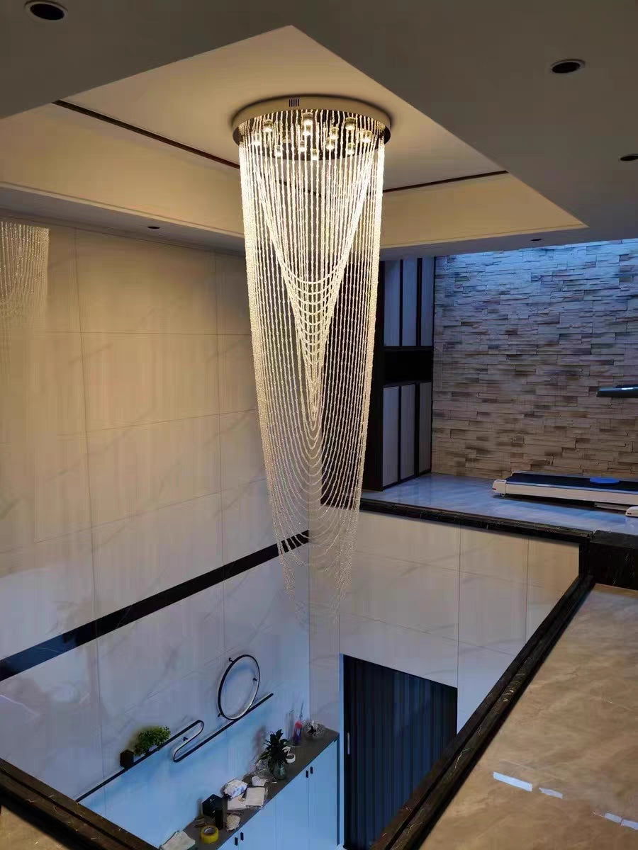 Extra Large Affordable Luxury Tiered Tassel Watefall Crystal Chandelier for Spiral Staircase/Villa/Hotel Lobby/Foyer - Richardrider