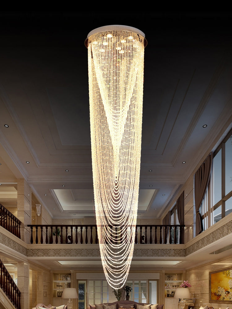 Extra Large Affordable Luxury Tiered Tassel Watefall Crystal Chandelier for Spiral Staircase/Villa/Hotel Lobby/Foyer - Richardrider