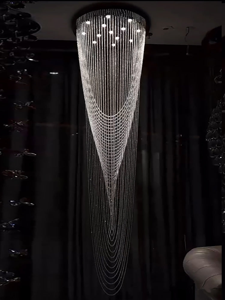Extra Large Affordable Luxury Tiered Tassel Watefall Crystal Chandelier for Spiral Staircase/Villa/Hotel Lobby/Foyer - Richardrider