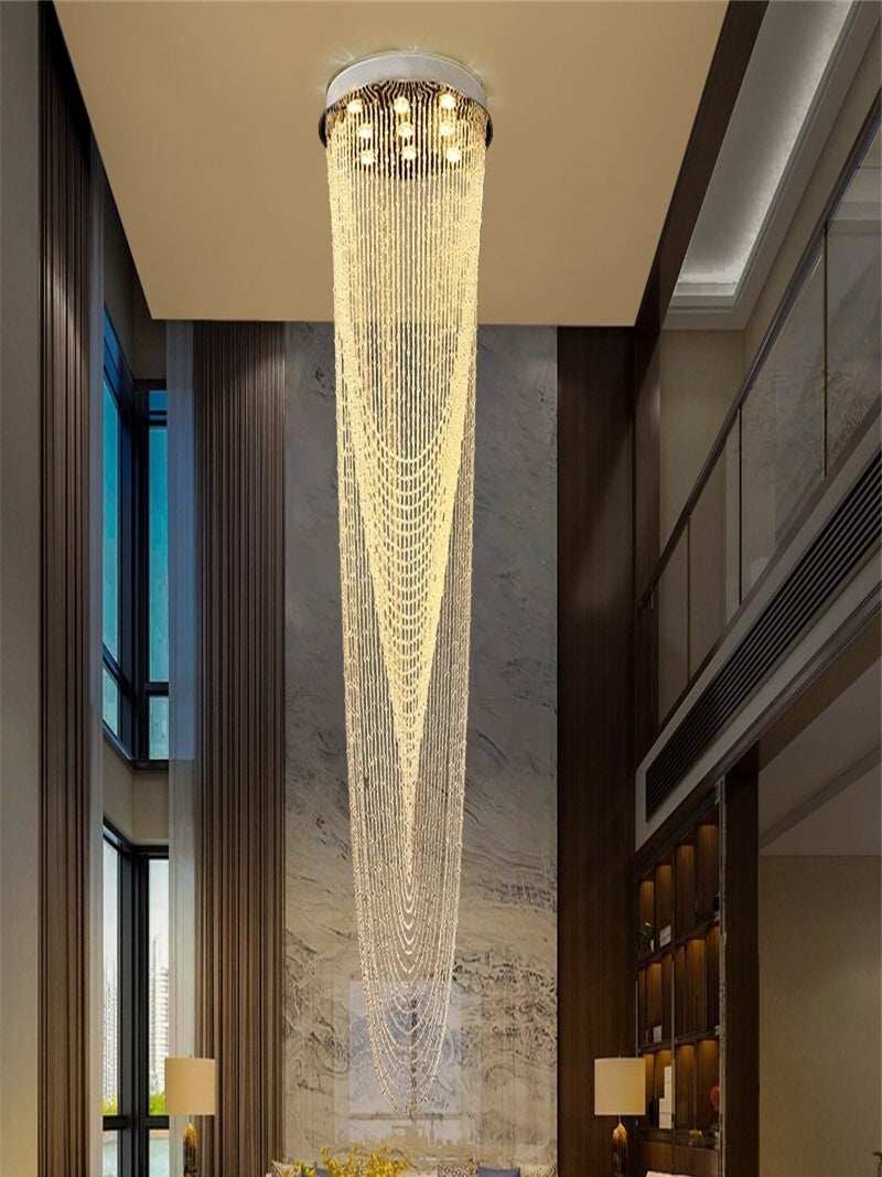Extra Large Affordable Luxury Tiered Tassel Watefall Crystal Chandelier for Spiral Staircase/Villa/Hotel Lobby/Foyer - Richardrider