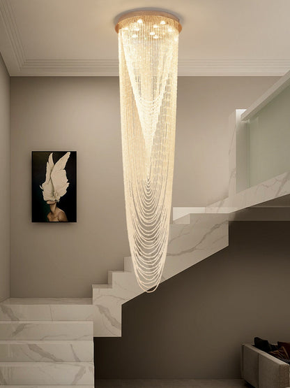 Extra Large Affordable Luxury Tiered Tassel Watefall Crystal Chandelier for Spiral Staircase/Villa/Hotel Lobby/Foyer - Richardrider
