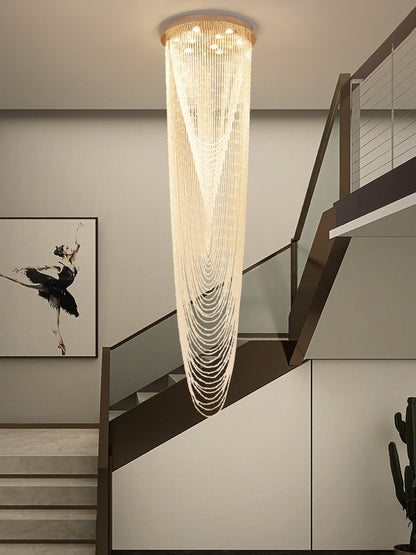 Extra Large Affordable Luxury Tiered Tassel Watefall Crystal Chandelier for Spiral Staircase/Villa/Hotel Lobby/Foyer - Richardrider