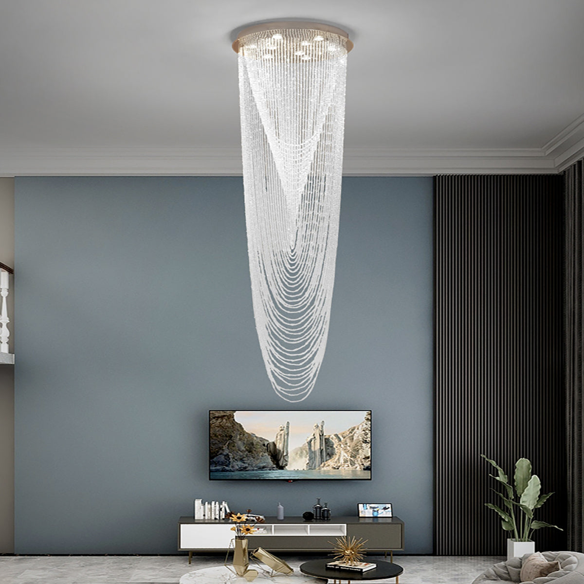 Extra Large Affordable Luxury Tiered Tassel Watefall Crystal Chandelier for Spiral Staircase/Villa/Hotel Lobby/Foyer - Richardrider