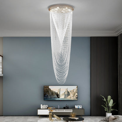 Extra Large Affordable Luxury Tiered Tassel Watefall Crystal Chandelier for Spiral Staircase/Villa/Hotel Lobby/Foyer - Richardrider