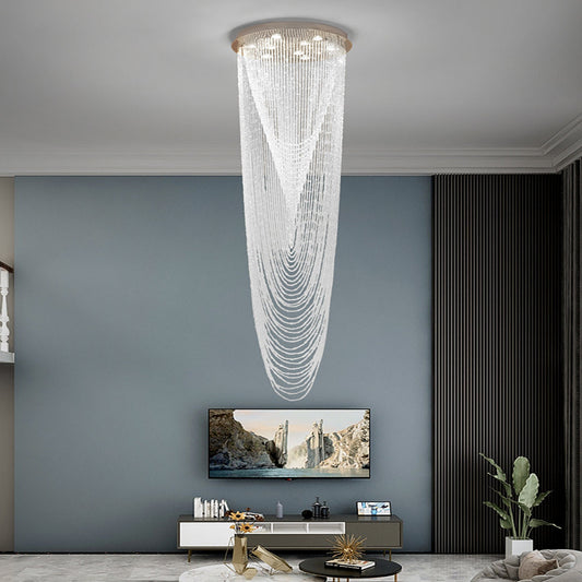 Extra Large Affordable Luxury Tiered Tassel Watefall Crystal Chandelier for Spiral Staircase/Villa/Hotel Lobby/Foyer - Richardrider