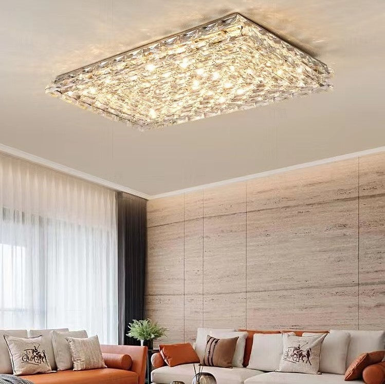 Extra Large Luxury Rectangle Light Flush Mount Crystal Chandelier for Living Room/Bedroom