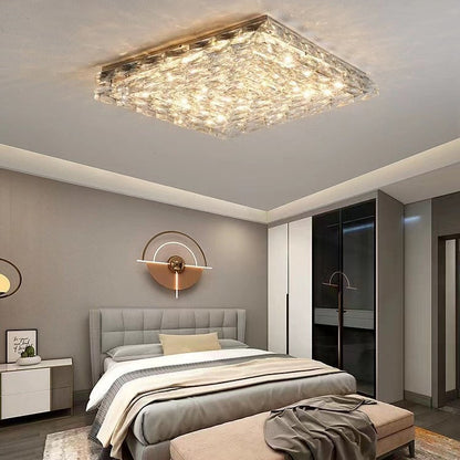 Extra Large Luxury Rectangle Light Flush Mount Crystal Chandelier for Living Room/Bedroom