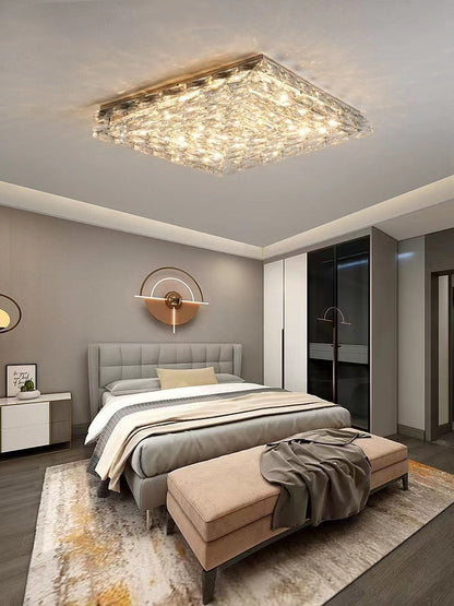 Extra Large Luxury Rectangle Light Flush Mount Crystal Chandelier for Living Room/Bedroom