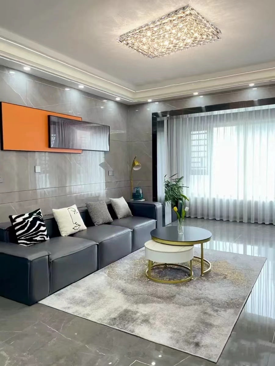 Extra Large Luxury Rectangle Light Flush Mount Crystal Chandelier for Living Room/Bedroom