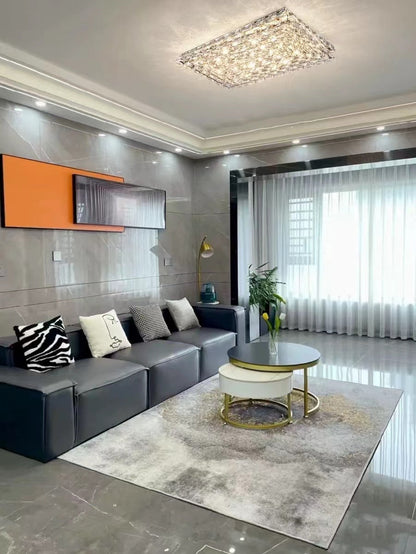 Extra Large Luxury Rectangle Light Flush Mount Crystal Chandelier for Living Room/Bedroom