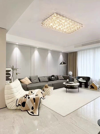 Extra Large Luxury Rectangle Light Flush Mount Crystal Chandelier for Living Room/Bedroom