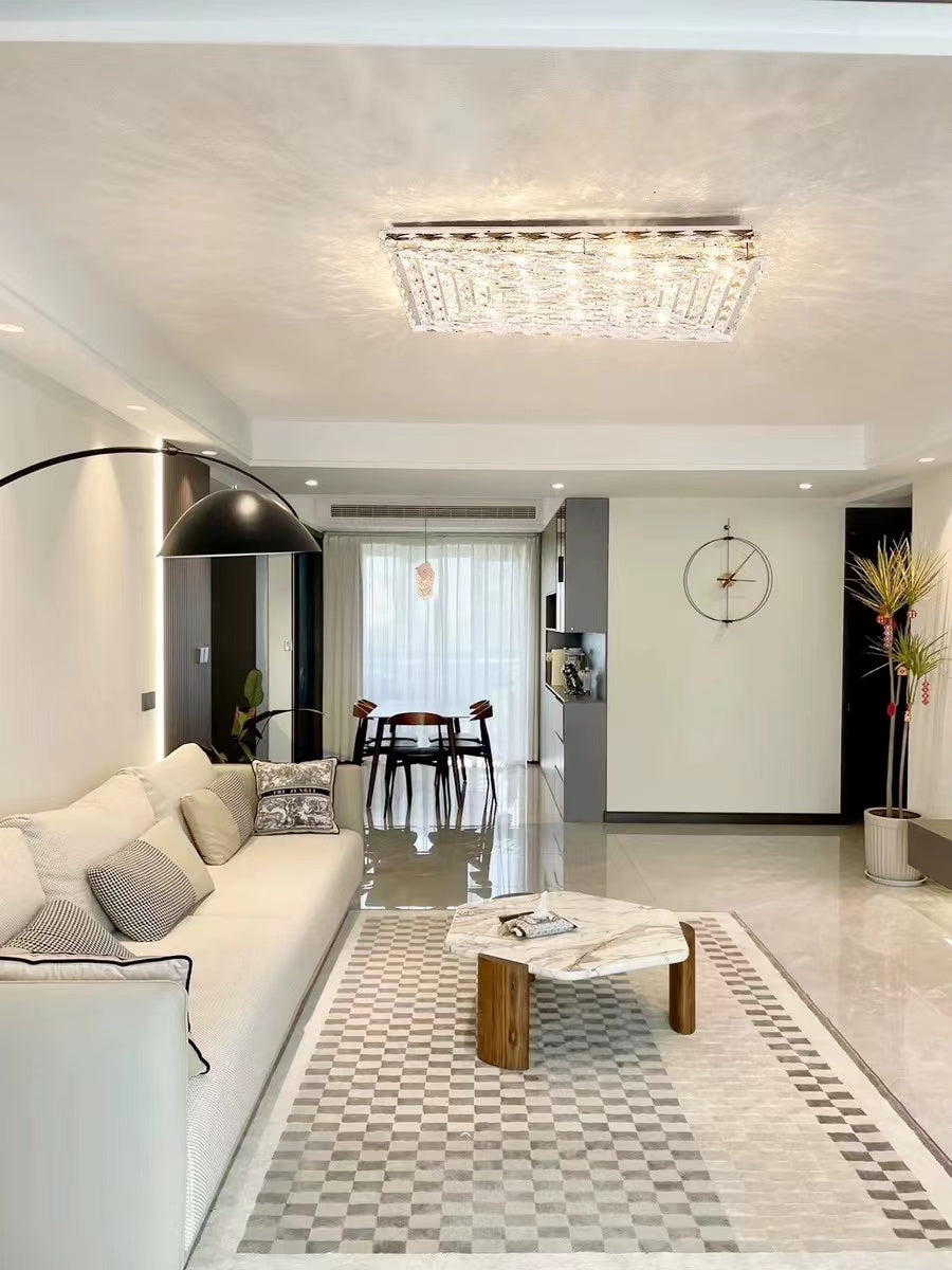 Extra Large Luxury Rectangle Light Flush Mount Crystal Chandelier for Living Room/Bedroom