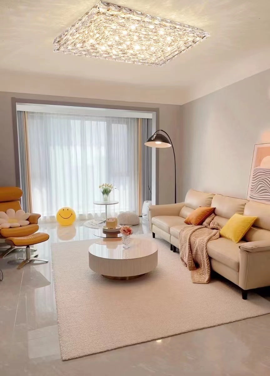 Extra Large Luxury Rectangle Light Flush Mount Crystal Chandelier for Living Room/Bedroom