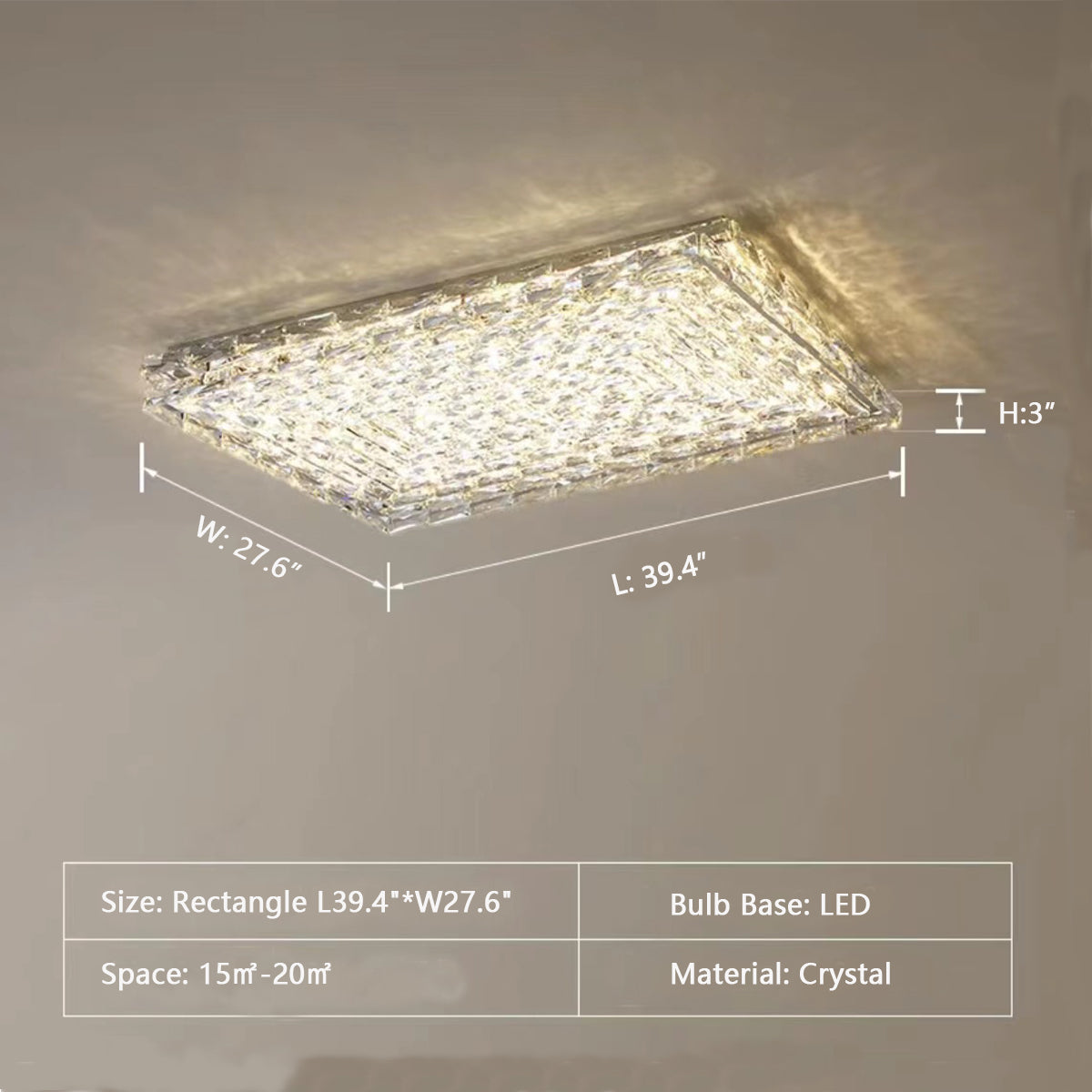 Extra Large Luxury Rectangle Light Flush Mount Crystal Chandelier for Living Room/Bedroom