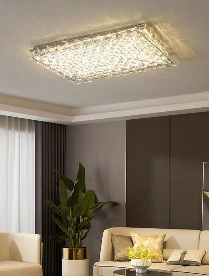 Extra Large Luxury Rectangle Light Flush Mount Crystal Chandelier for Living Room/Bedroom