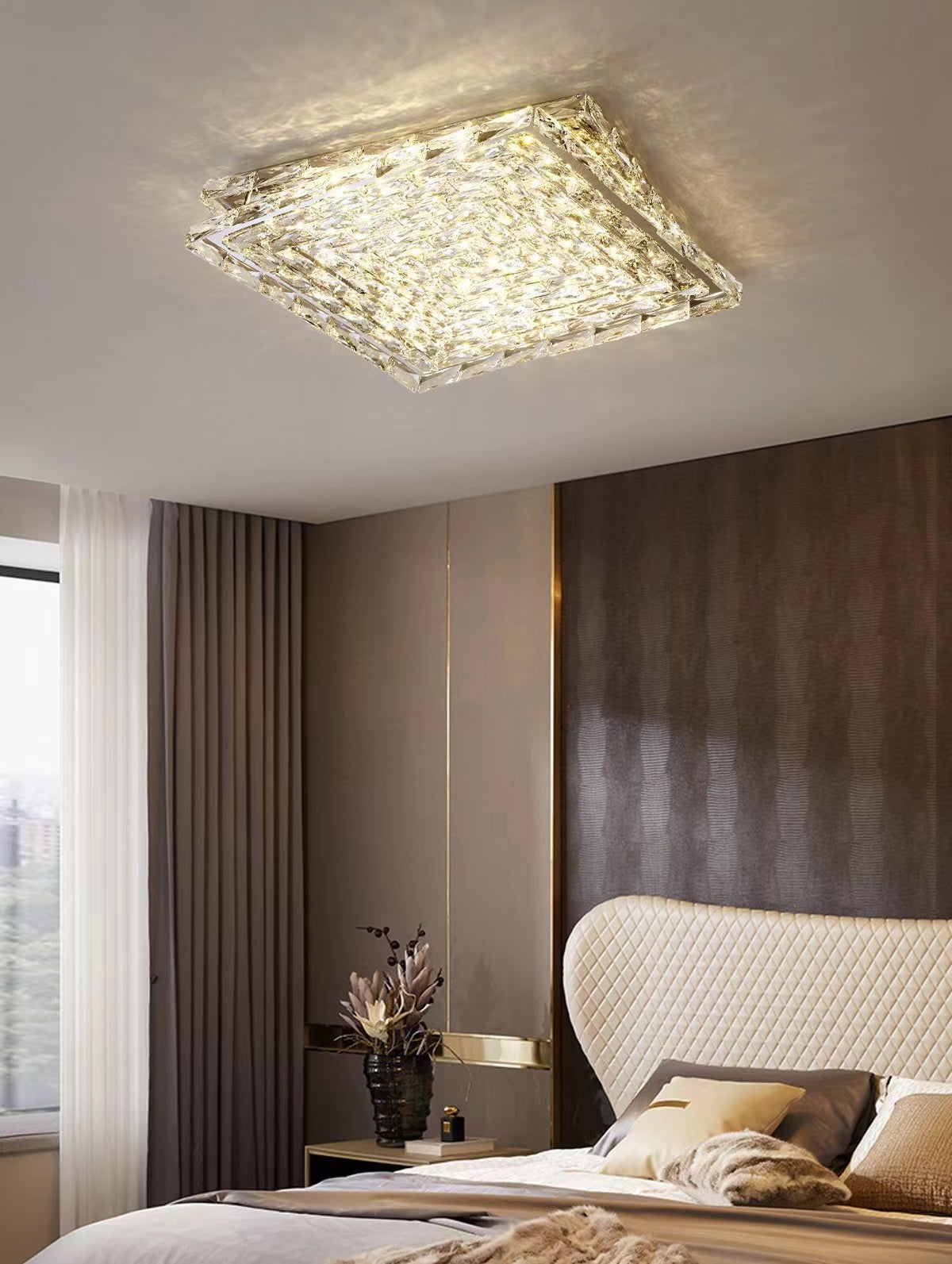 Extra Large Luxury Rectangle Light Flush Mount Crystal Chandelier for Living Room/Bedroom