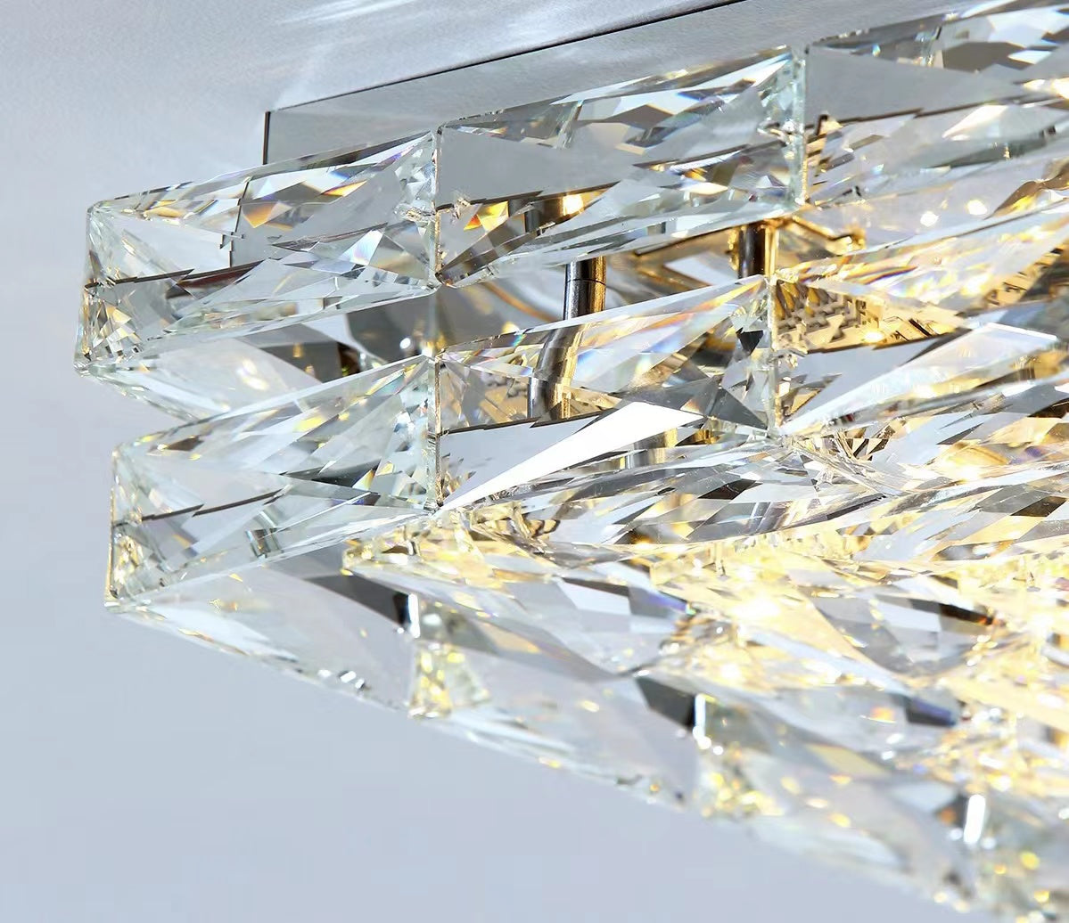 Extra Large Luxury Rectangle Light Flush Mount Crystal Chandelier for Living Room/Bedroom