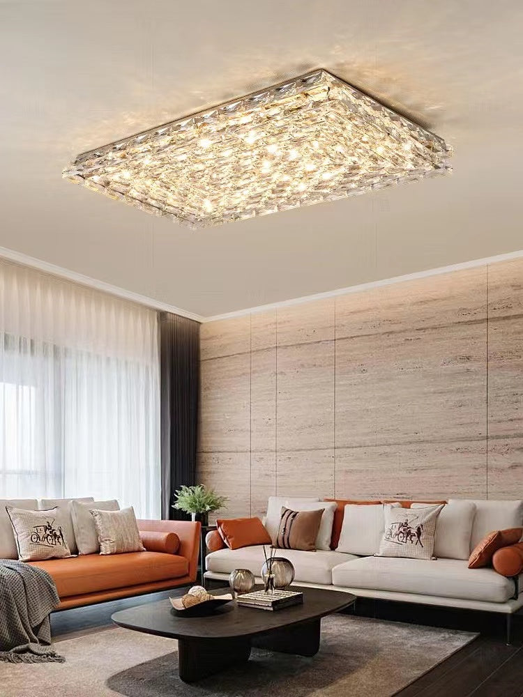 Extra Large Luxury Rectangle Light Flush Mount Crystal Chandelier for Living Room/Bedroom