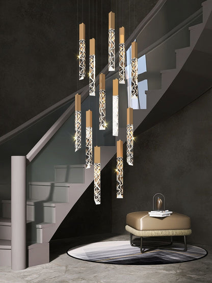 Extra Large Modern K9 Crystal Rod Pendant Long Chandelier for Staircase/Living Room/Foyer