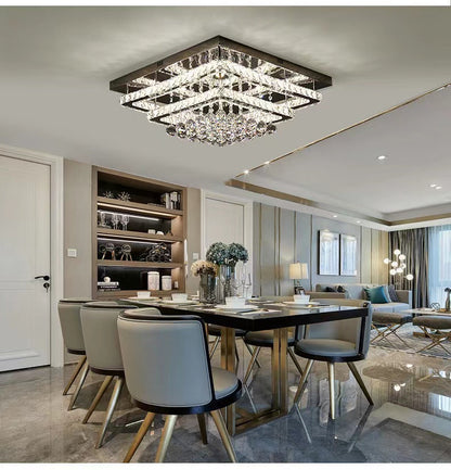 Extra Large Two Layers Rectangle Crystal Flush Mount Chandelier for Living Room/Bedroom