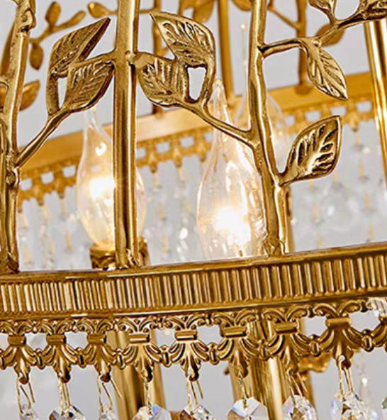 Baroque Luxury Full Copper Crystal Pendent Candle Chandelier for Entryway/Foyer/Dining Room